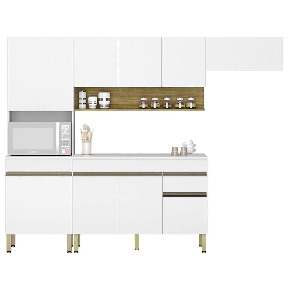 Armário De Cozinha 4 Peças Balcão Com Tampo 150cm Lina17 K02 Supremo-freijó - Mpozenato