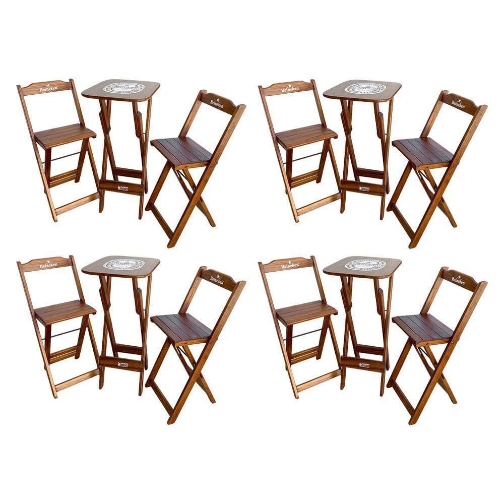 Kit 4 Conjuntos Bistrô Mesa Com 2 Banquetas Dobráveis De Madeira Personalizada Hei - Imbuia
