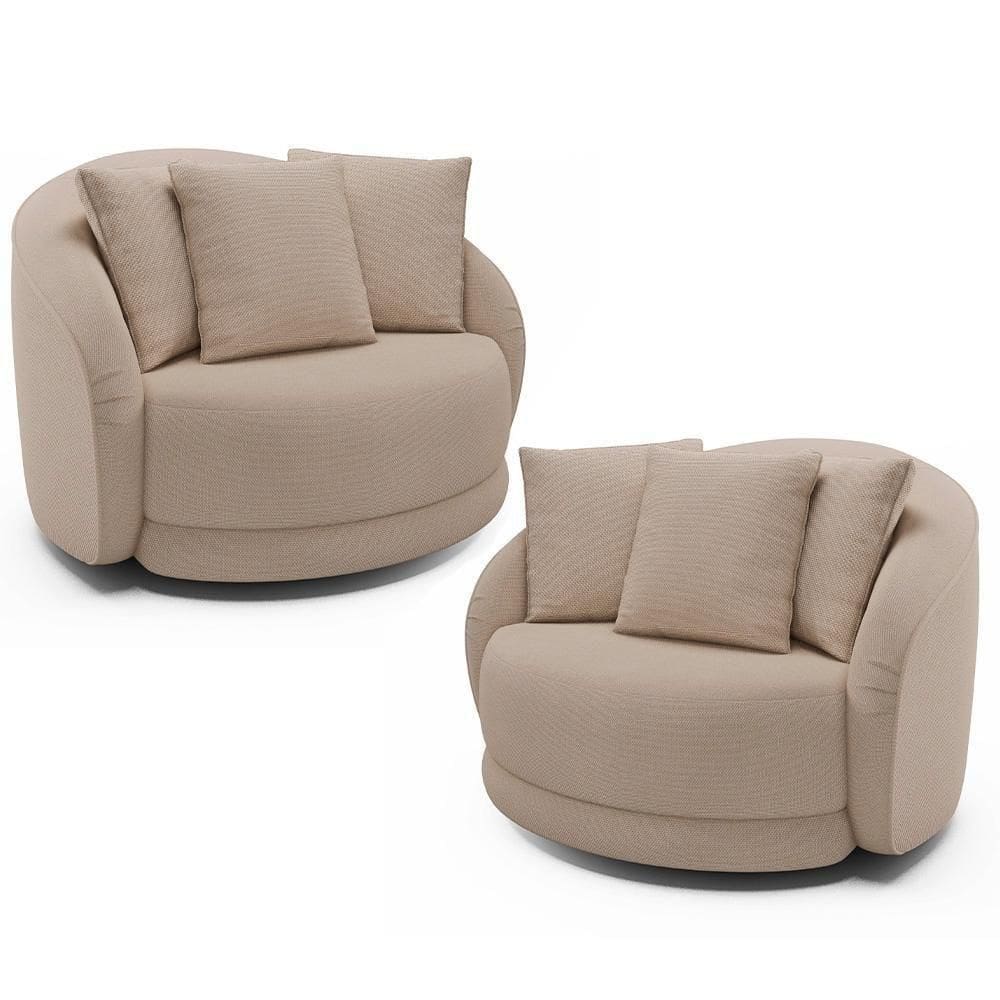 Kit 2 Poltronas Decorativa Giratória Para Sala Kaly M22 Linho Cru - Mpozenato
