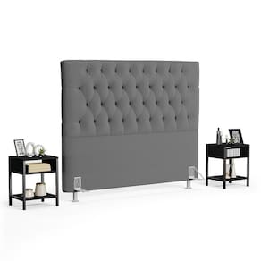 Cabeceira Casal 140cm Cristal Boucle Cinza E 2 Mesas Laterais Plaza Lc1 Preto - Mpozenato