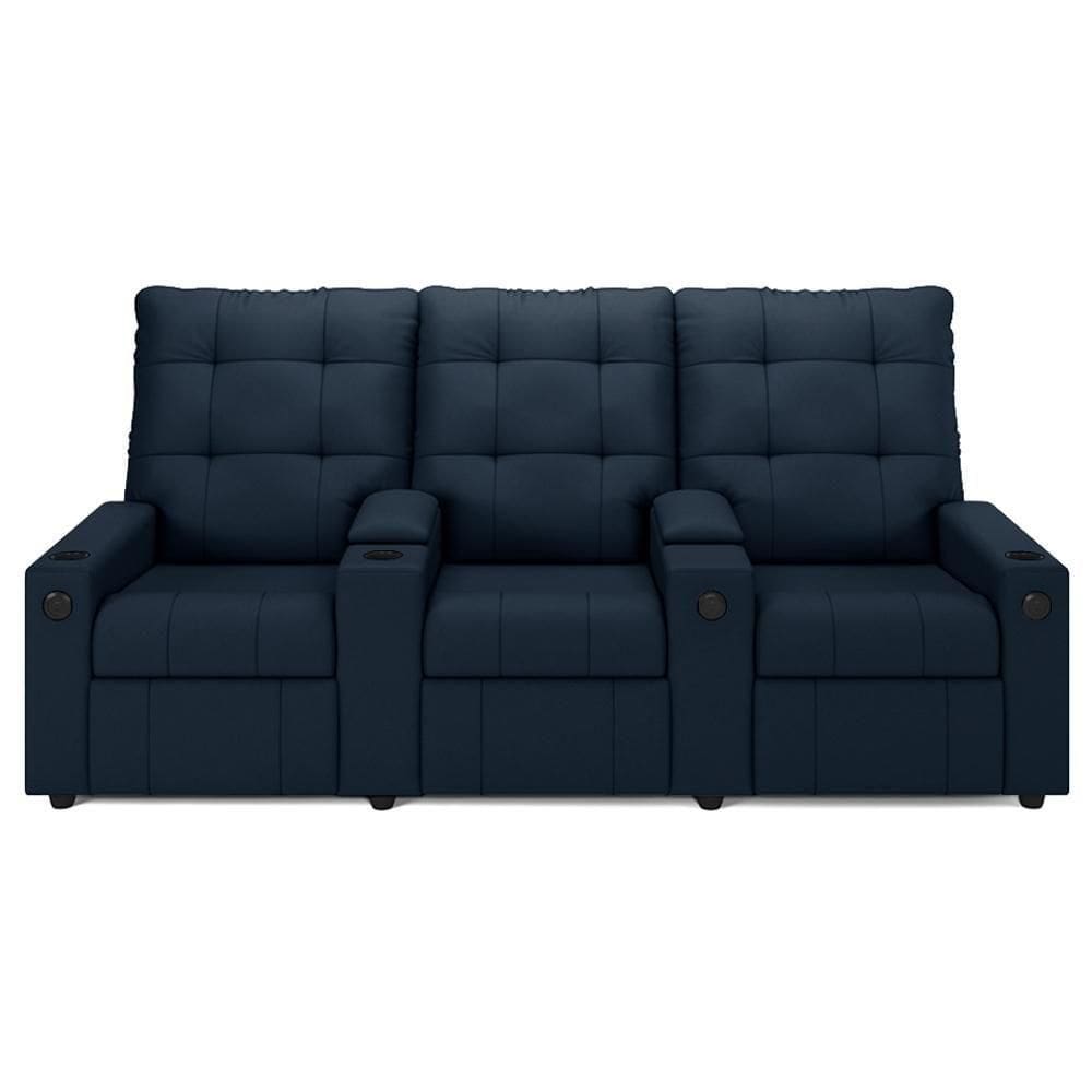 Poltrona De Cinema Reclinável 3 Lugares Baú Usb Mallie Fh9 Veludo Azul - Mpozenato