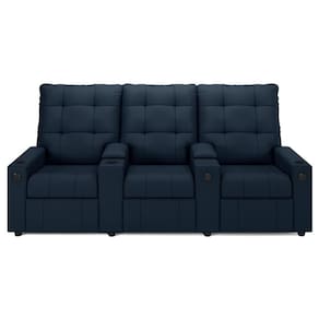 Poltrona De Cinema Reclinável 3 Lugares Baú Usb Mallie Fh9 Veludo Azul - Mpozenato