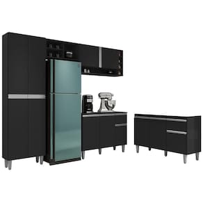 Cozinha Compacta Vanessa E Balcão Gabinete Sem Tampo Tatiane 120cm Preto - Ajl Móveis