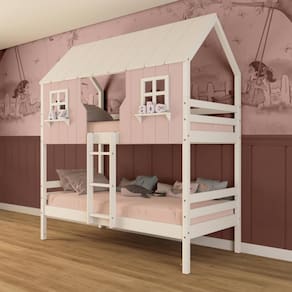 Beliche Casinha Encantada Madeira Maciça Rosa/ Branco Megamobilia
