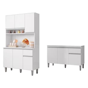 Cozinha Compacta Márcia E Balcão Gabinete Sem Tampo Tatiane 120cm Branco - Ajl Móveis