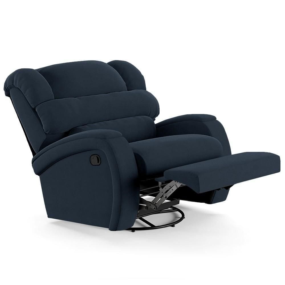 Poltrona Do Papai Reclinável Kalie Glider Giratória Usb Fh9 Veludo Azul - Mpozenato