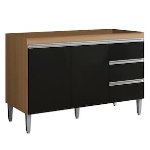 Balcão De Cozinha Para Pia 120cm 3 Gavetas Andréia Amêndoa-preto - Ajl Móveis