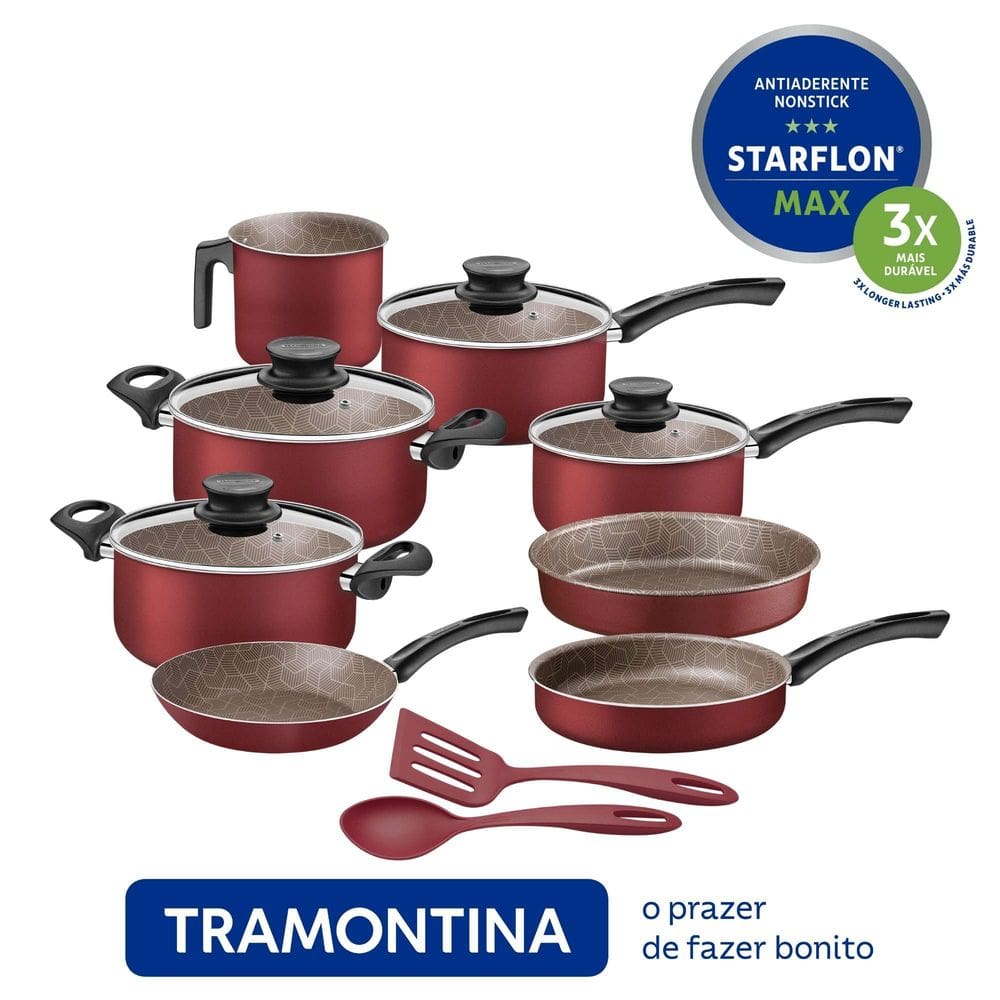 Jogo de 10 Panelas em Alumínio com Revestimento em Antiaderente Starflon Max Paris Vermelho - Tramontina