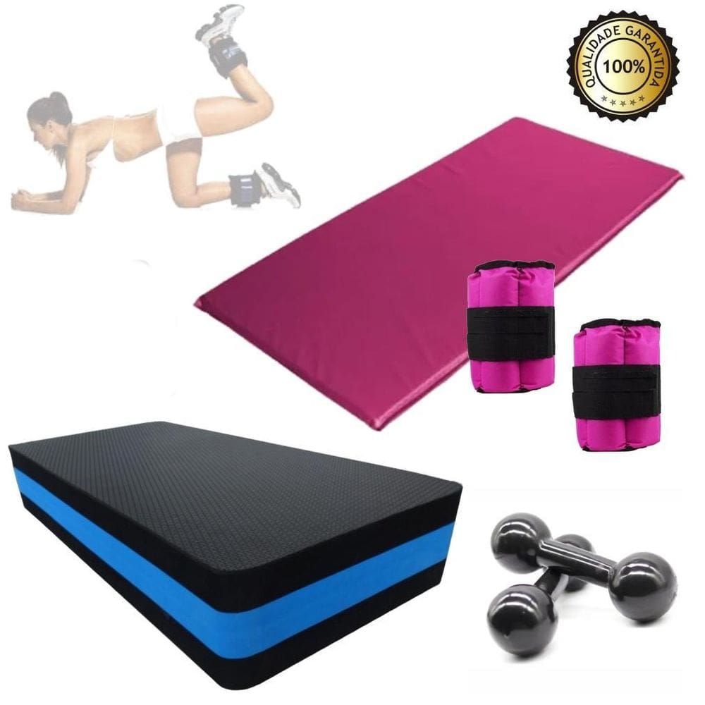 Kit Aeróbico Caneleira 2 Kg Rosa + Halter 3Kg + Colchonete