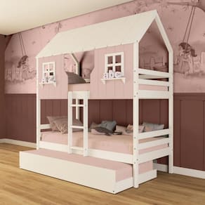Treliche Casinha Encantada Madeira Maciça Rosa/ Branco Megamobilia