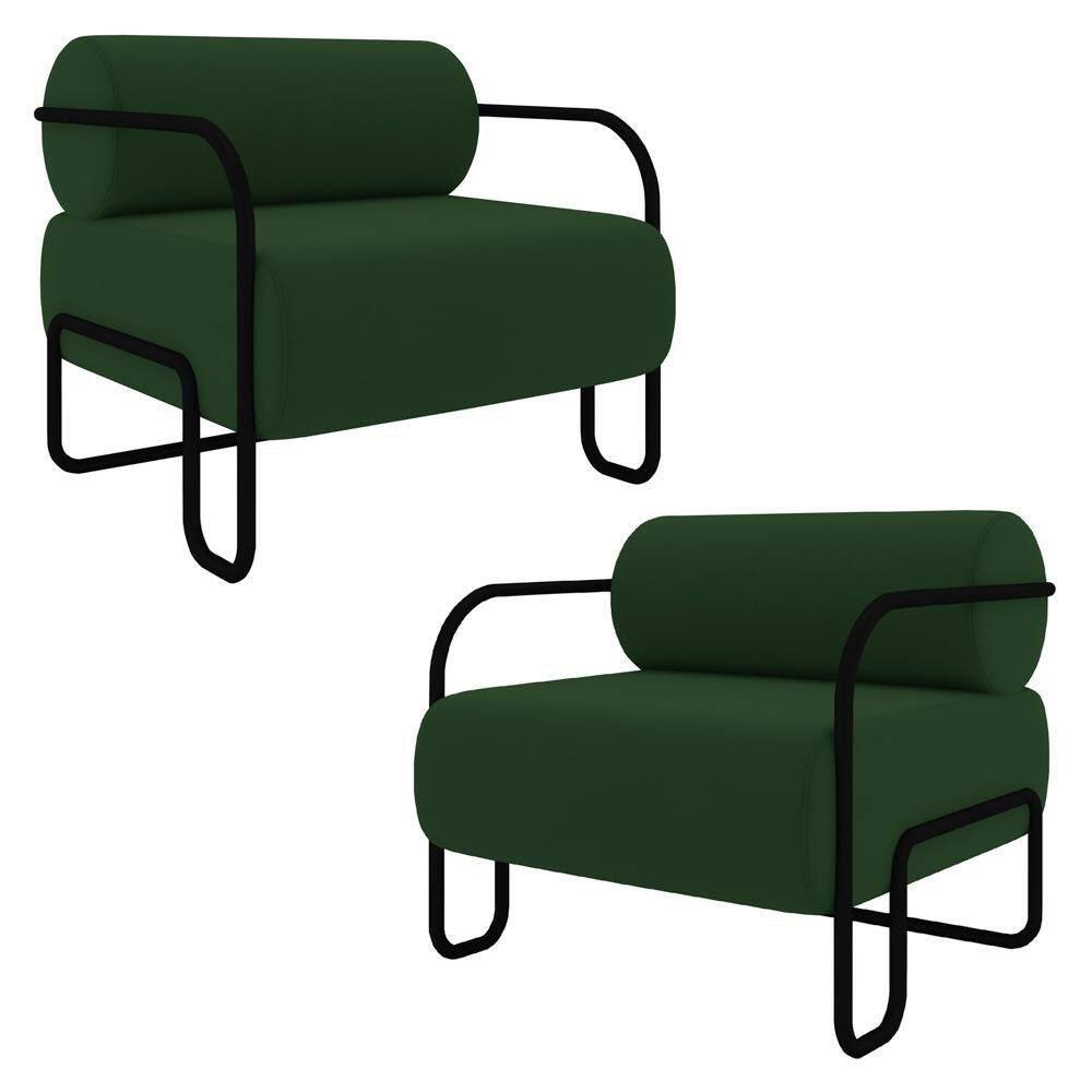 Poltrona Decorativa Para Sala Industrial Kit 2 Kira K04 Veludo Verde Musgo - Mpozenato