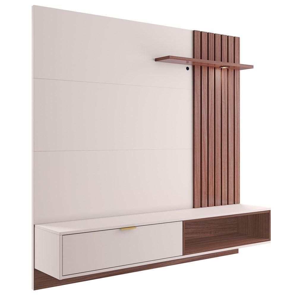 Painel Bancada Suspensa Para Até 60 Pol. Ripado 160cm Tocantins Off White-nogueira Real - Colibri