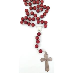 Terço Dos Homens Vermelho Com Cruz Em Aço Inoxidável