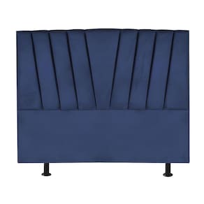 Cabeceira Estofada Cama Casal Queen Size 160 Cm Ariel Veludo Azul Marinho