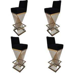 Kit 04 Banquetas Luma Base De Ferro Sued Preto D`classe Decor