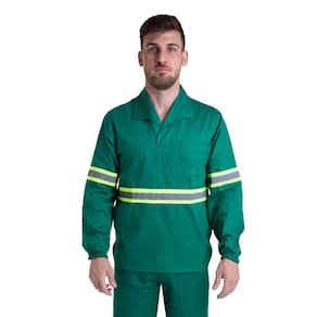 Camisa Profissional Elástico Punhos Faixa Refletiva Verde