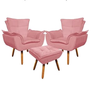 Kit 2 Poltronas Decorativas Pés Palito Com Puff Opla Suede Rose - Ibiza