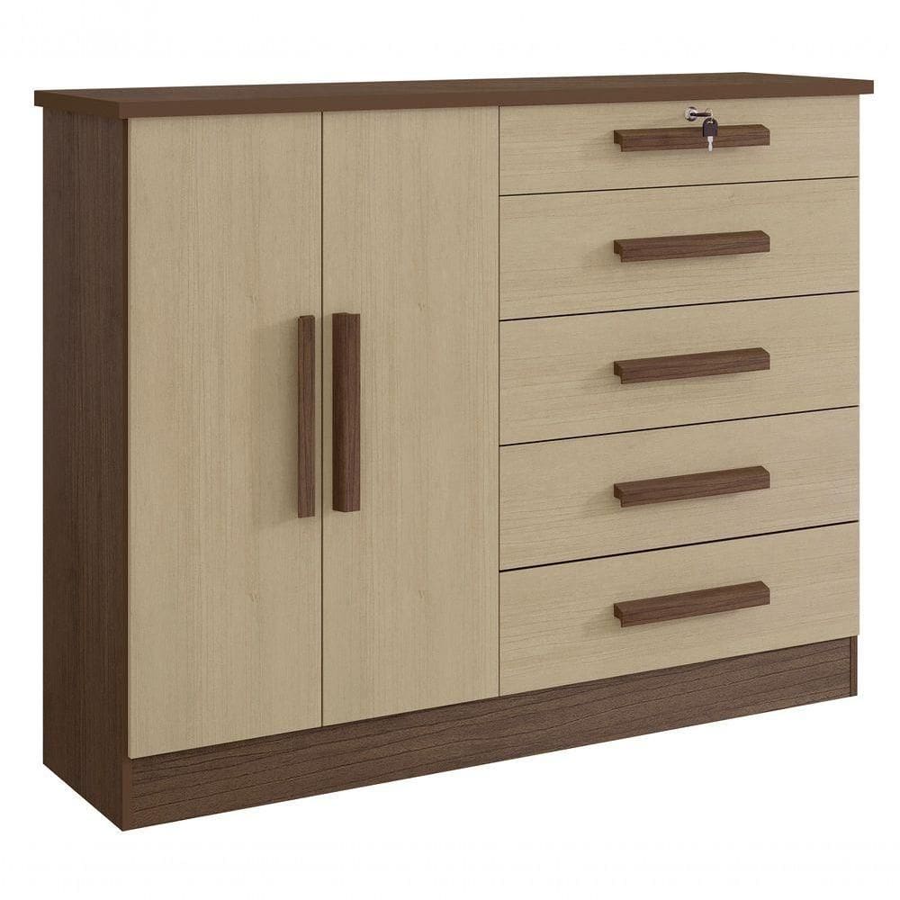 Cômoda New Athos 5 Gavetas Com Sapateira D` Doro Castanho-linho
