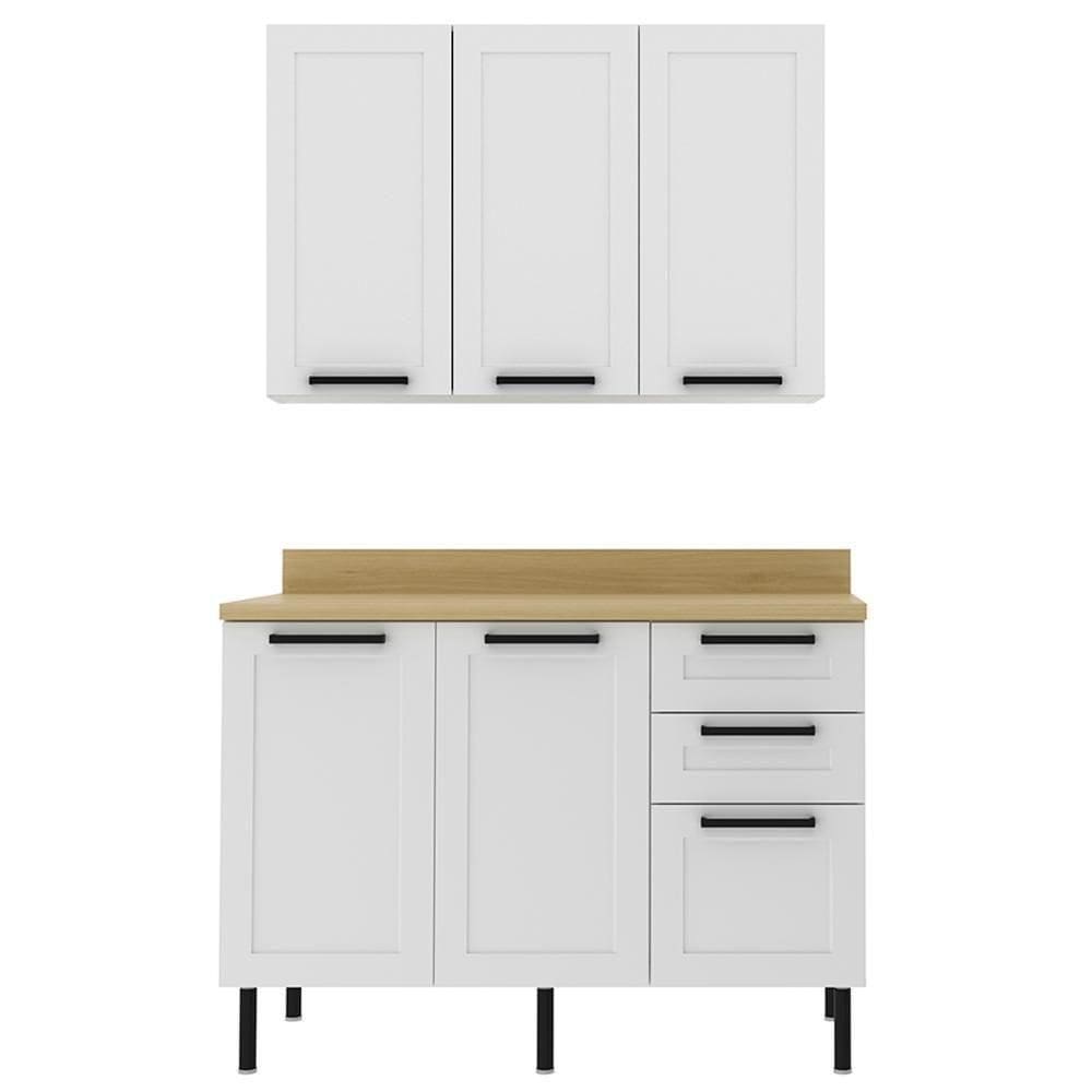 Armario Aereo Balcao Com Tampo Mdf 120 Cm Cz33 Branco Carvalho Tecno Mobili