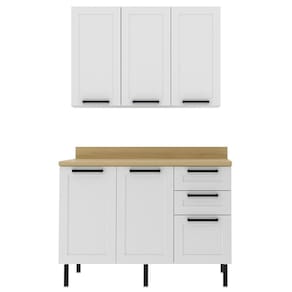 Armario Aereo Balcao Com Tampo Mdf 120 Cm Cz33 Branco Carvalho Tecno Mobili