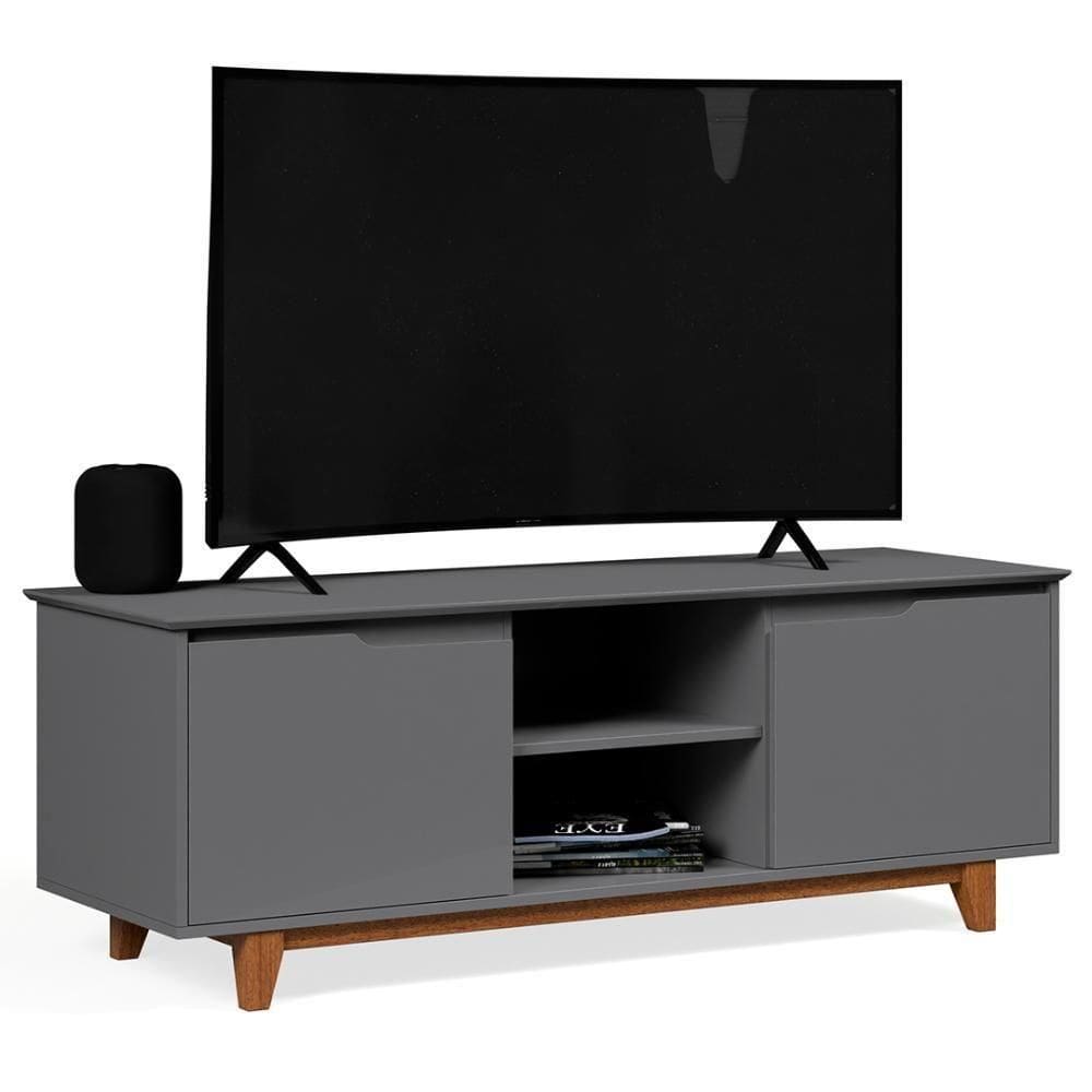 Rack Para Sala Bancada De 55 Pol 139cm Flow Cinza - Ej Móveis