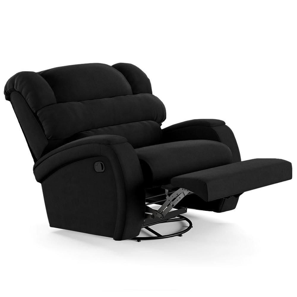 Poltrona Do Papai Reclinável Kalie Glider Giratória Massagem Fh9 Veludo Preto - Mpozenato