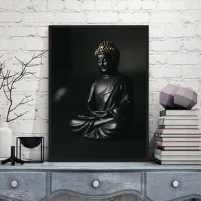 Quadro Fotografia Buda Negro 45X34Cm - Madeira Preta