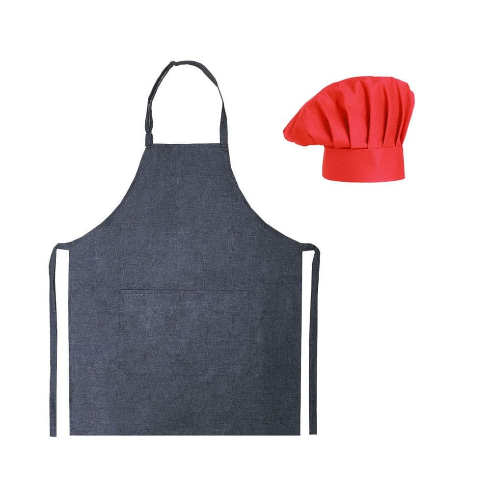 Avental Jeans e Chapeu de Cozinheiro Vermelho Kit Chef Cozinha