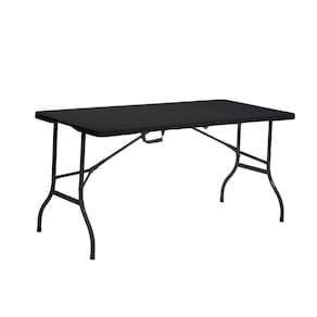 Mesa Dobrável De Plástico Portátil Com Alça Leve Para Camping Praia Churrasco 152x70cm Preta
