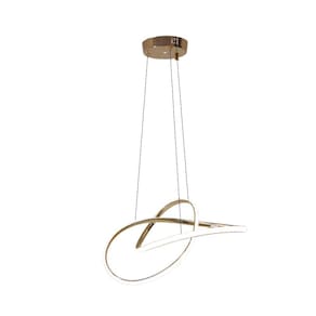 Luminaria Lustre Pendente De Led Para Sala De Estar Com Regulagem Bivolt 3 Cores Em 1 Waves Dourada Dourada