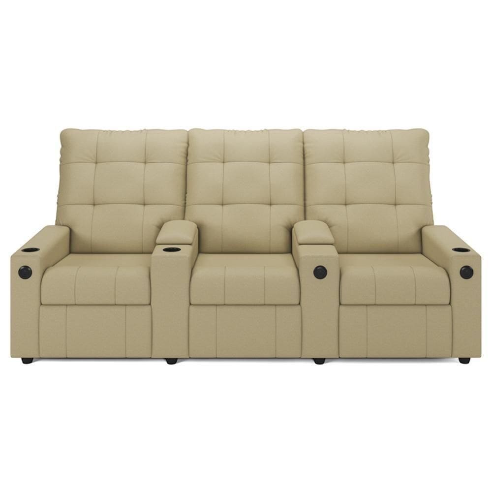 Poltrona De Cinema Reclinável 3 Lugares Baú Usb Mallie Fh9 Veludo Bege - Mpozenato