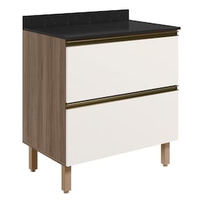 Balcao Com Tampo 2g 80cm Mdf Kali 16412 Carvalho Toq Off White Cetim Nicioli