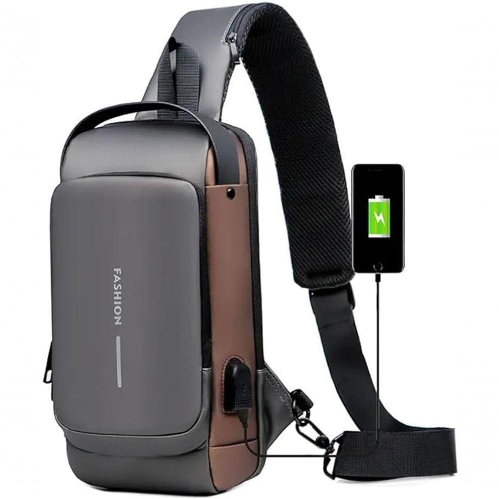 Pochet Masculina Com Cadeado à Prova D`água Anti-roubo Cinza