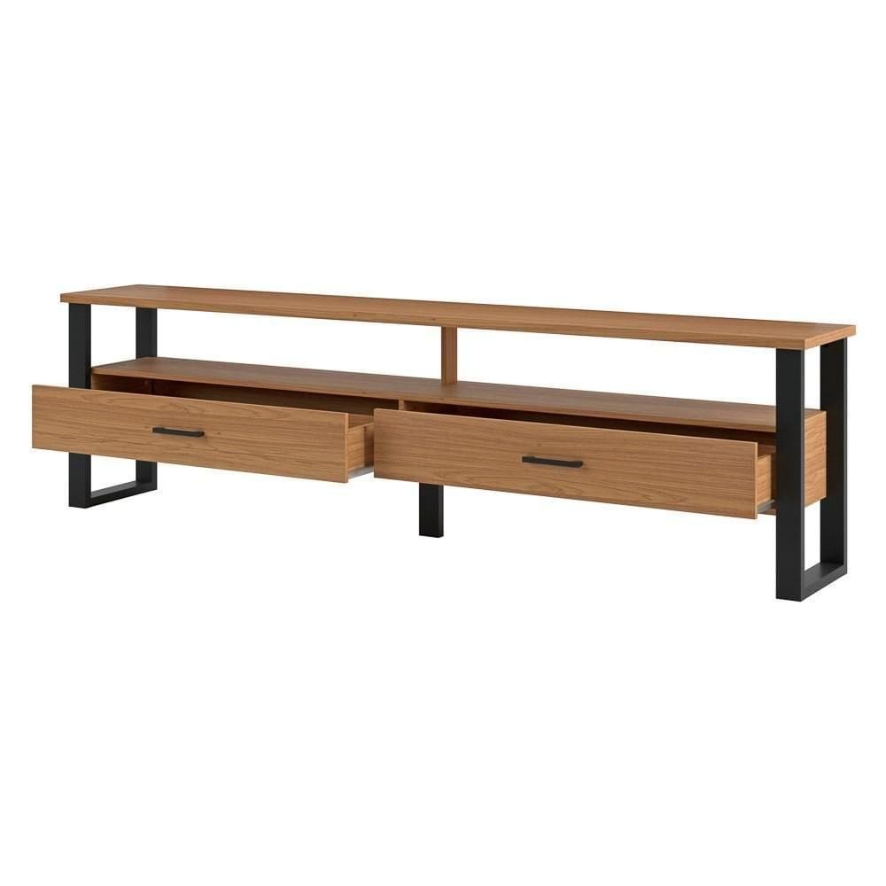 Rack Para Até 65 Pol. Estilo Industrial 2 Gavetas F43 Freijó-preto Fosco - Pradel
