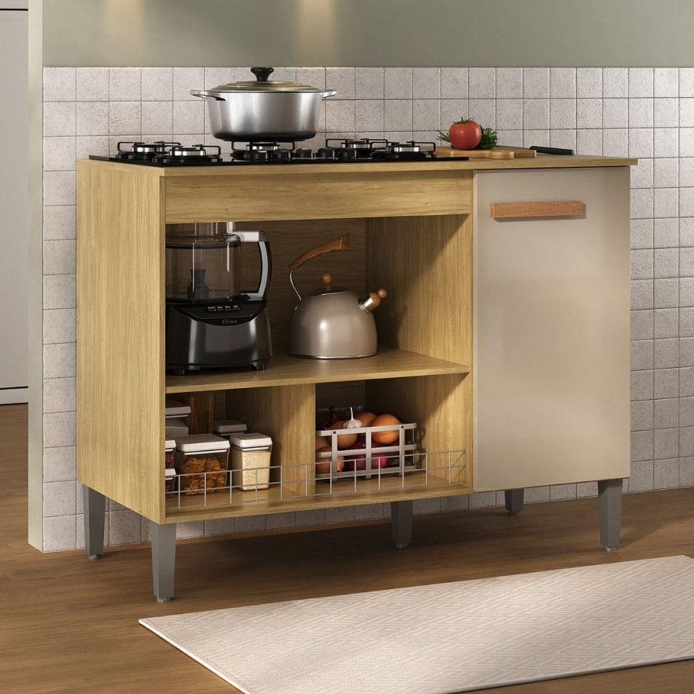 Balcão Para Cooktop 5 Bocas E Forno MadriWood Madeirado E Reflecta