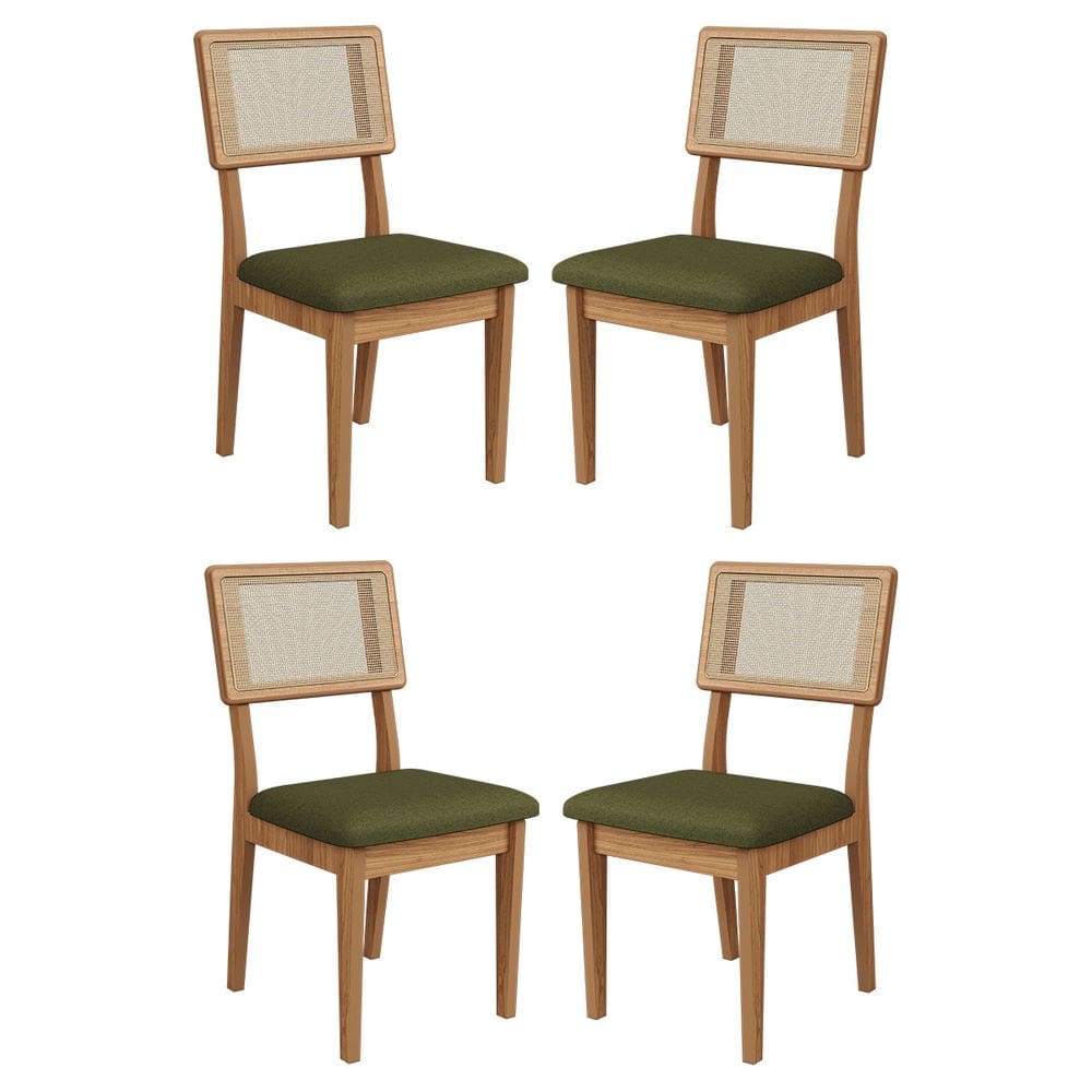 Kit 4 Cadeiras com Assento Estofado Encosto em Tela 100% MDF Freijó Verde Dalla Costa