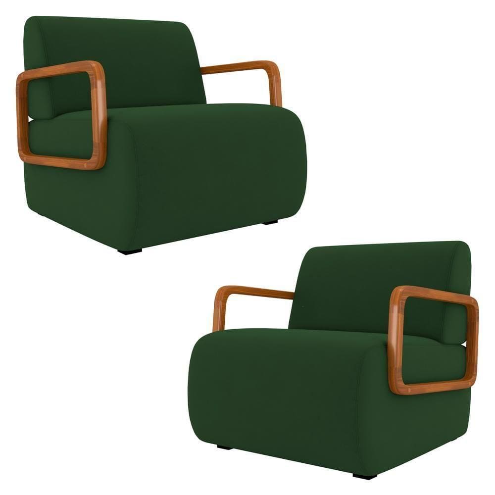 Poltrona Decorativa Orgânica Para Sala Kit 2 Belarus K04 Veludo Verde Musgo - Mpozenato