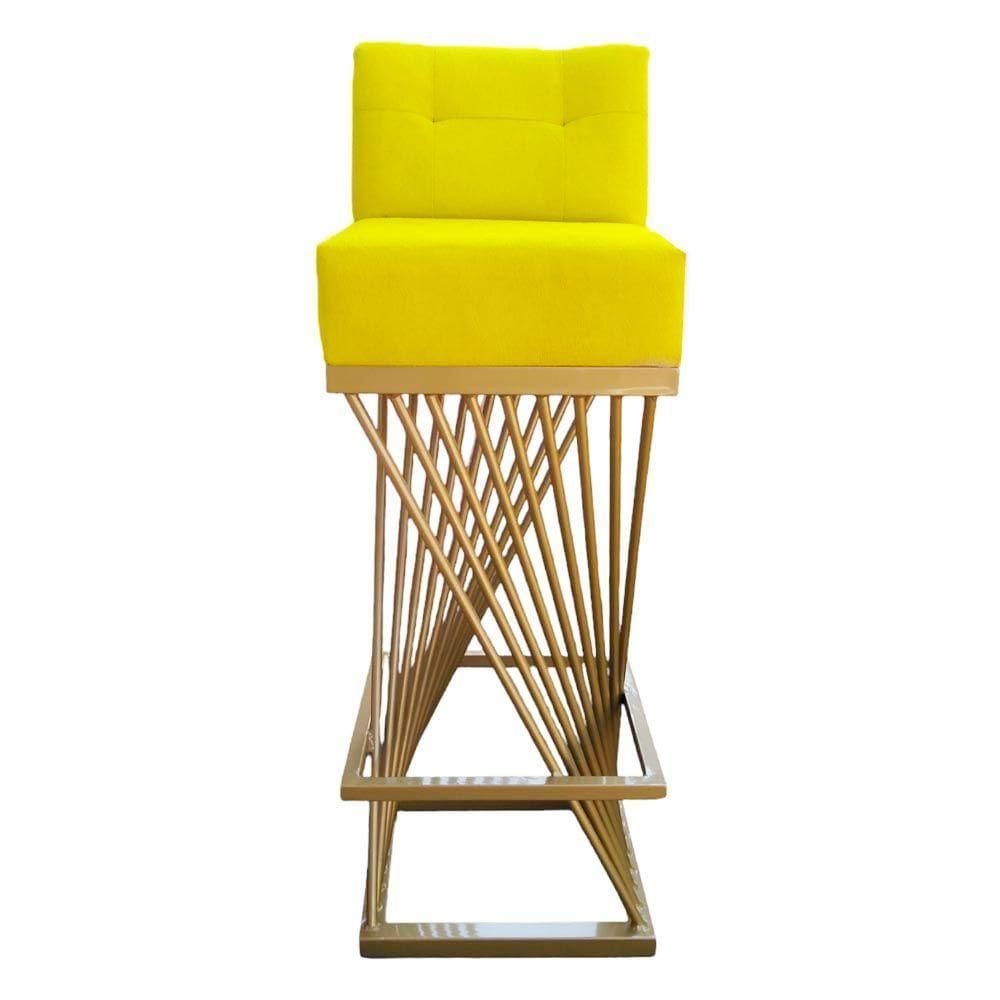 Banqueta Luma Base De Ferro Sued Amarelo D`classe Decor