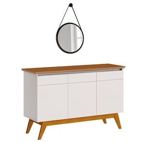 Balcão Buffet 3 Portas Classic Com Espelho Adnet 67cm Hi01 Off White-freijó - Mpozenato