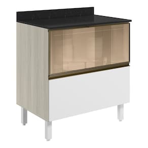 Balcao Tampo 2g Vidro 80cm Mdf Kali 16415 Bianco Toq Branco Uv Nicioli