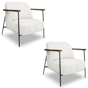Poltrona Para Sala Pés Metálicos Kit 2 Ellen S06 Boucle Branco - Mpozenato