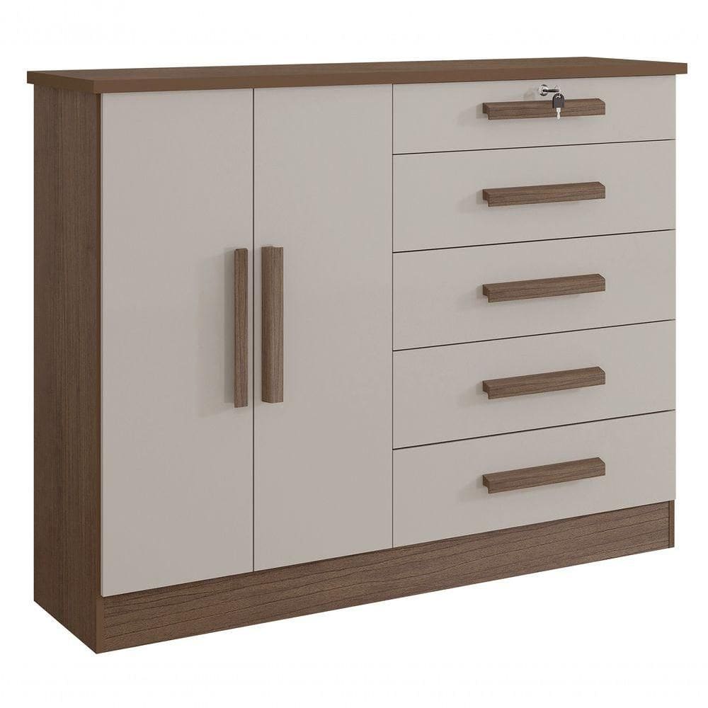 Cômoda New Athos 5 Gavetas Com Sapateira D` Doro Castanho-off White