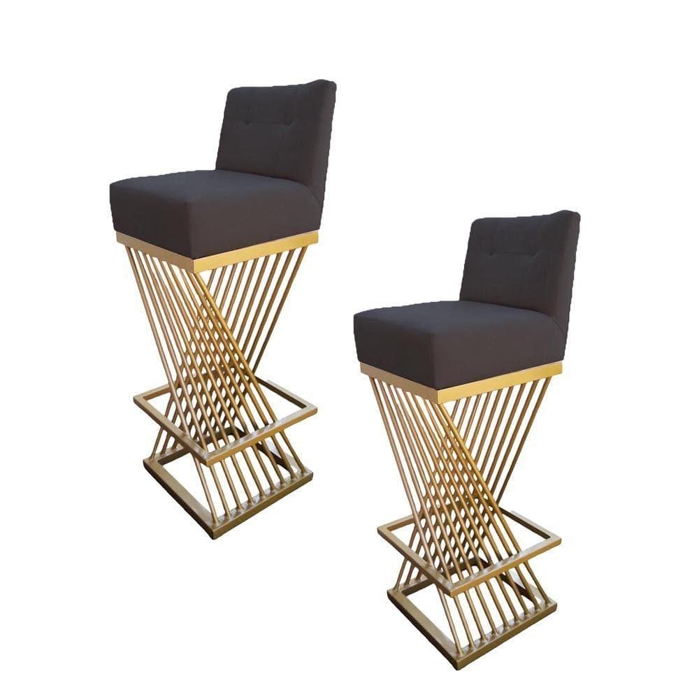 Kit 02 Banquetas Luma Base De Ferro Sued Grafite D`classe Decor