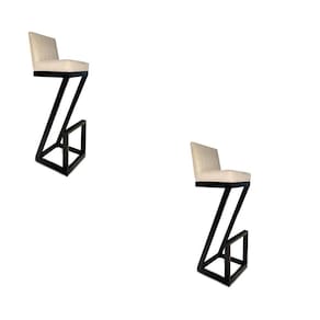Kit 02 Banqueta Alta Z Base De Ferro Suede Bege D`classe Decor