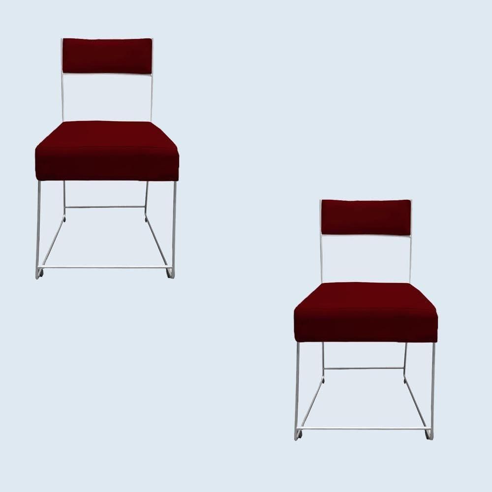 Kit 02 Cadeiras Atena Base De Ferro Maciço Prata Suede Marsala D`classe Decor