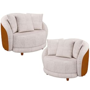 Kit 2 Poltronas Decorativa Para Sala Pés Madeira Kaly M22 Sintético Caramelo-linho Bege - Mpozenato