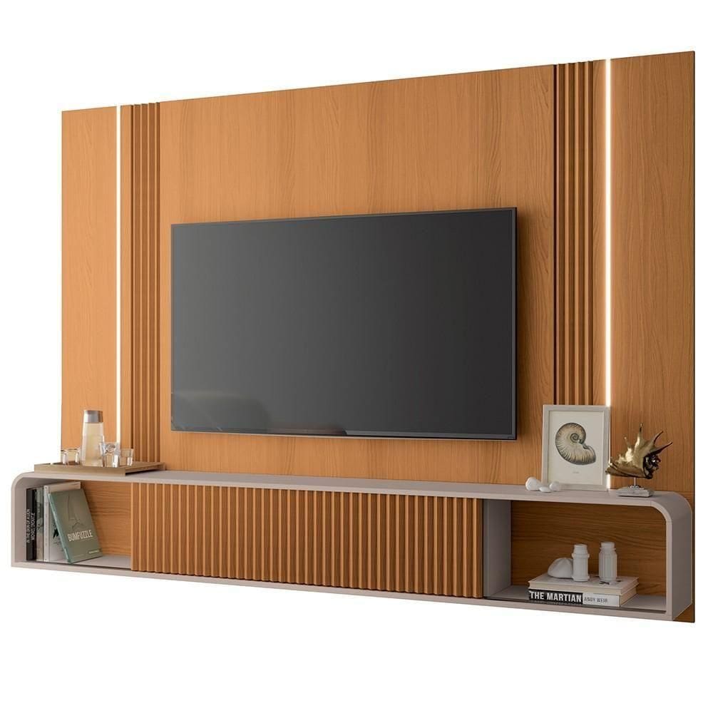 Painel Para 85 Pol Suspenso Canelado Com Led Vivaz H01 Off White-cinamomo - Mpozenato
