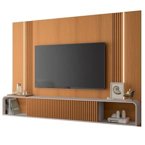 Painel Para 85 Pol Suspenso Canelado Com Led Vivaz H01 Off White-cinamomo - Mpozenato
