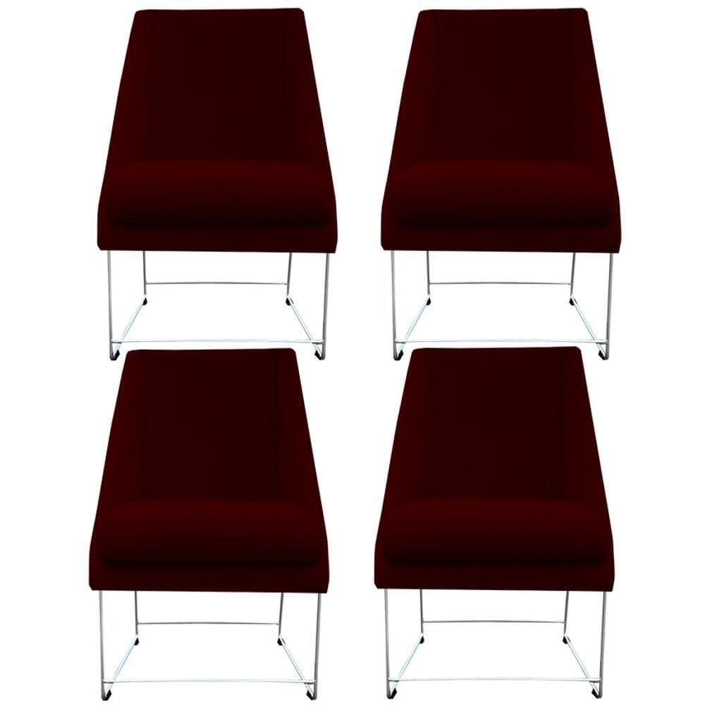 Kit 04 Cadeiras Ana Base De Ferro Prata Suede Marsala D`classe Decor