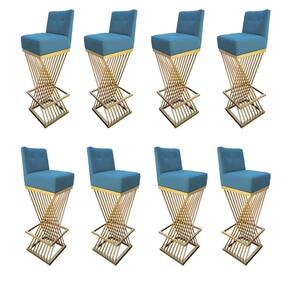 Kit 08 Banquetas Luma Base De Ferro Sued Azul Tiffany D`classe Decor